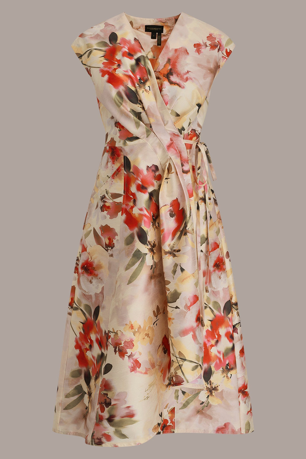 Donna Karan | DUPIONI FLORAL WRAP DRESS