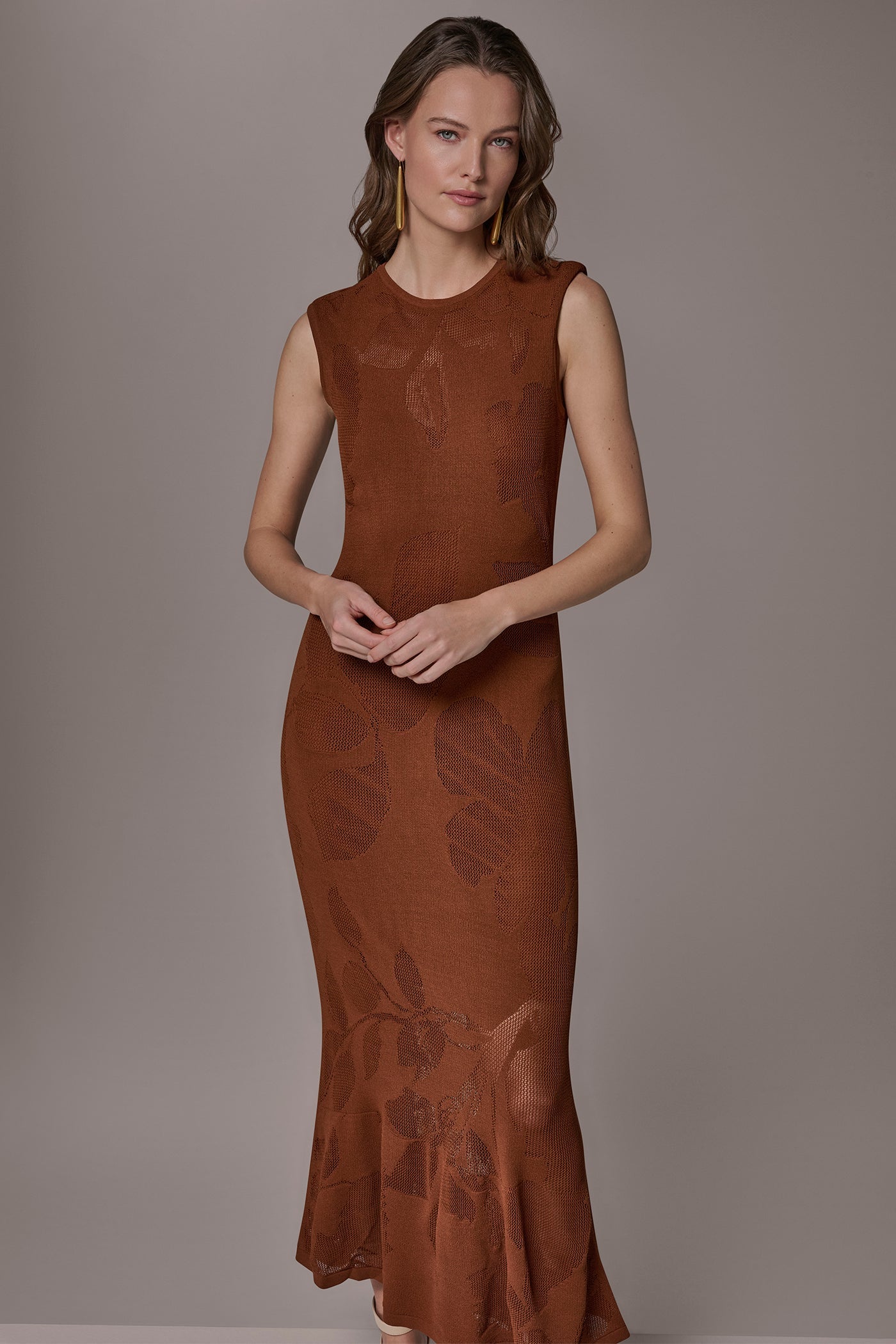 Donna Karan | FLORAL-JACQUARD MIDI SWEATER DRESS