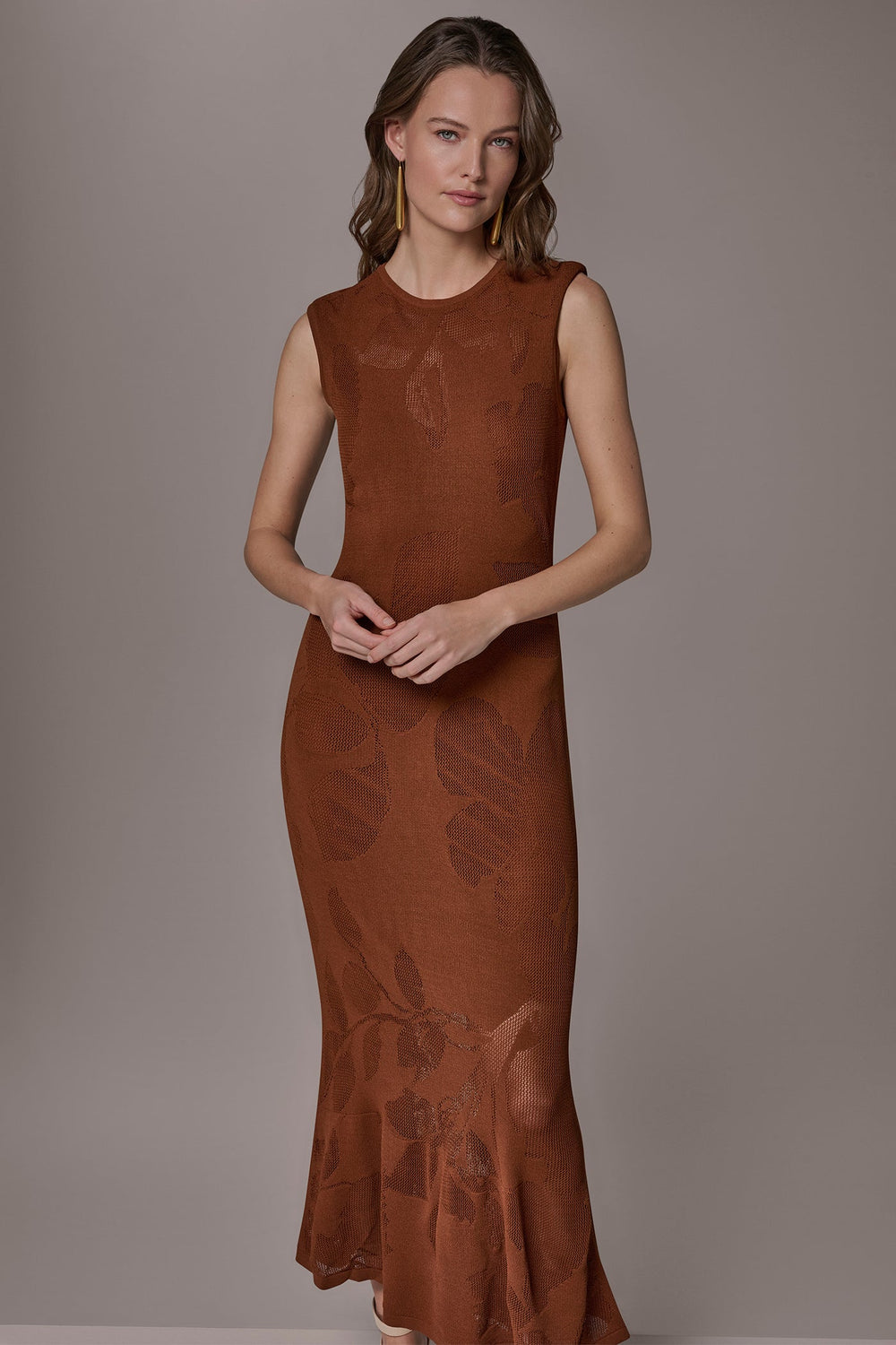 Donna Karan | FLORAL-JACQUARD MIDI SWEATER DRESS
