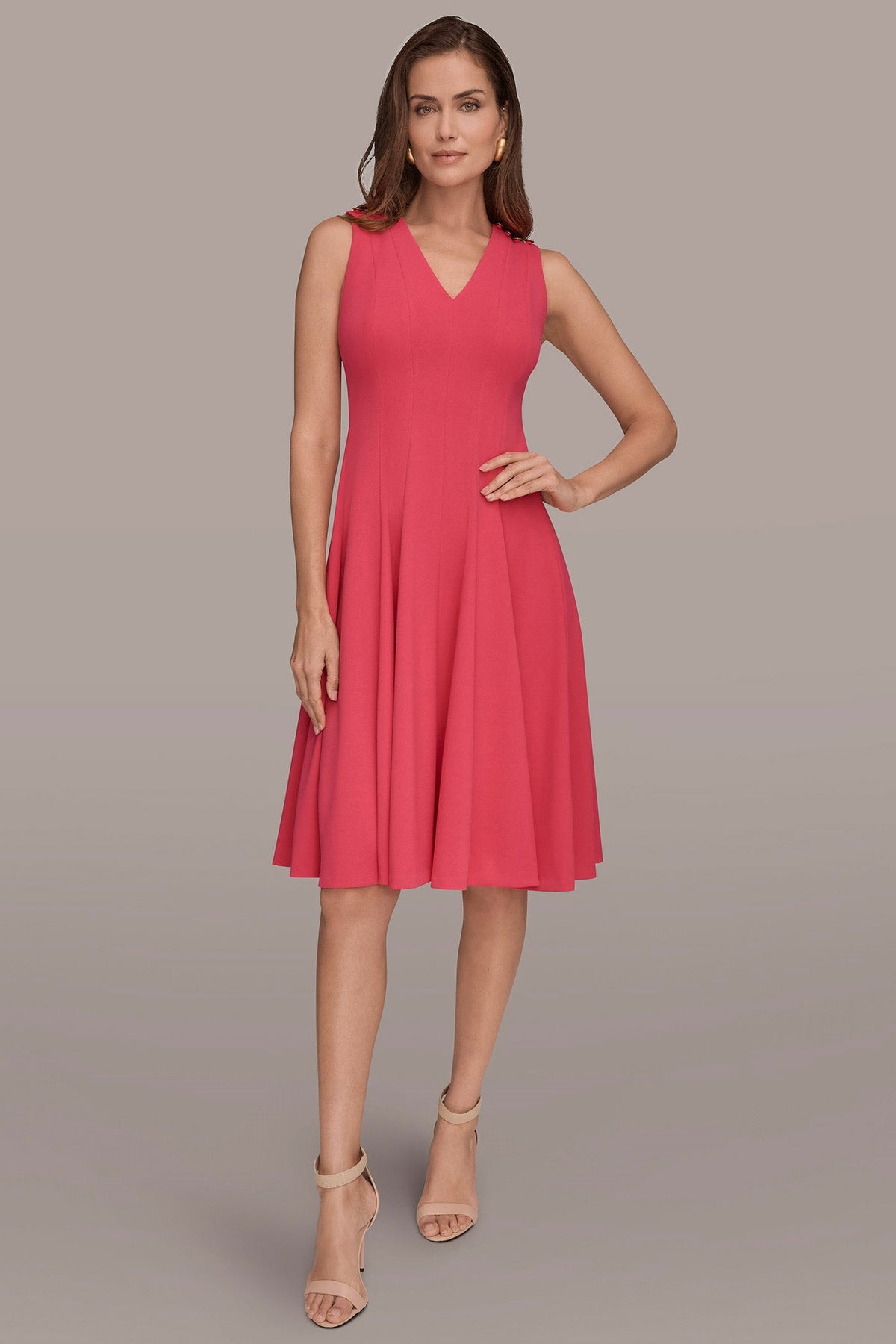 Donna Karan | SLEEVELESS BUTTON MIDI FIT AND FLARE DRESS
