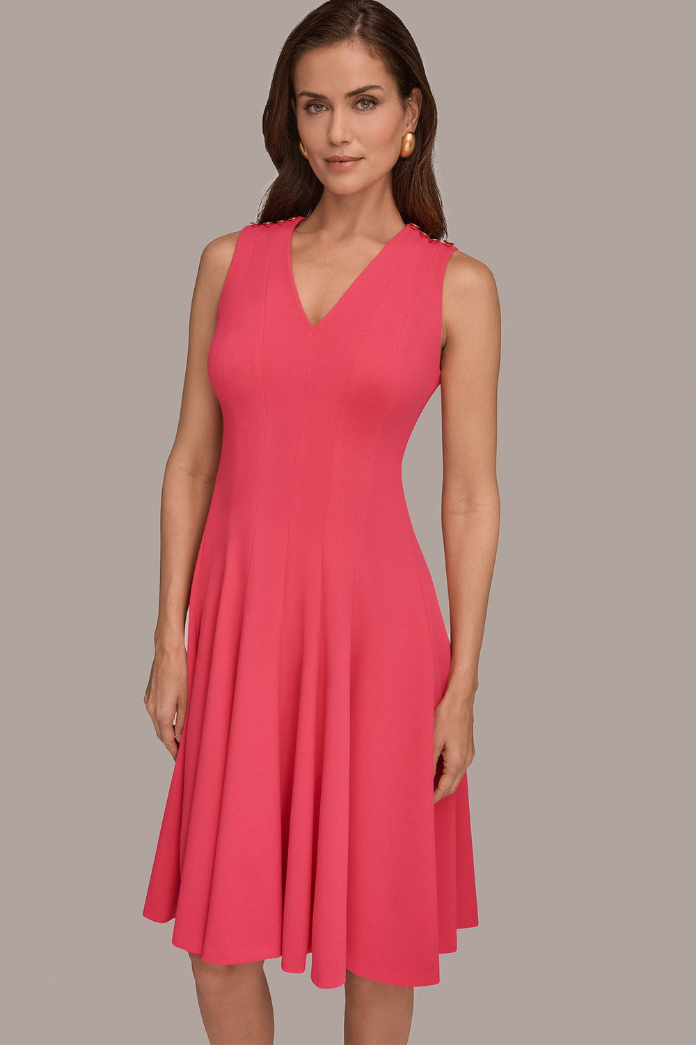 Donna Karan | SLEEVELESS BUTTON MIDI FIT AND FLARE DRESS