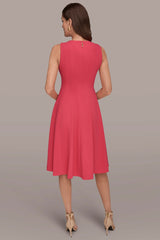 Donna Karan | SLEEVELESS BUTTON MIDI FIT AND FLARE DRESS