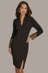 Donna Karan | LONG SLEEVE V-NECK SHEATH DRESS