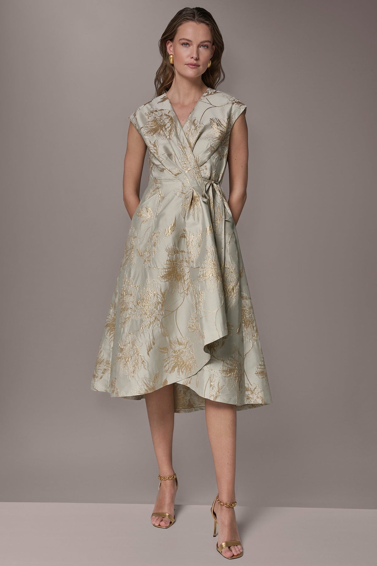 Donna Karan | FLORAL-JACQUARD MIDI WRAP DRESS