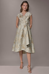 Donna Karan | FLORAL-JACQUARD MIDI WRAP DRESS