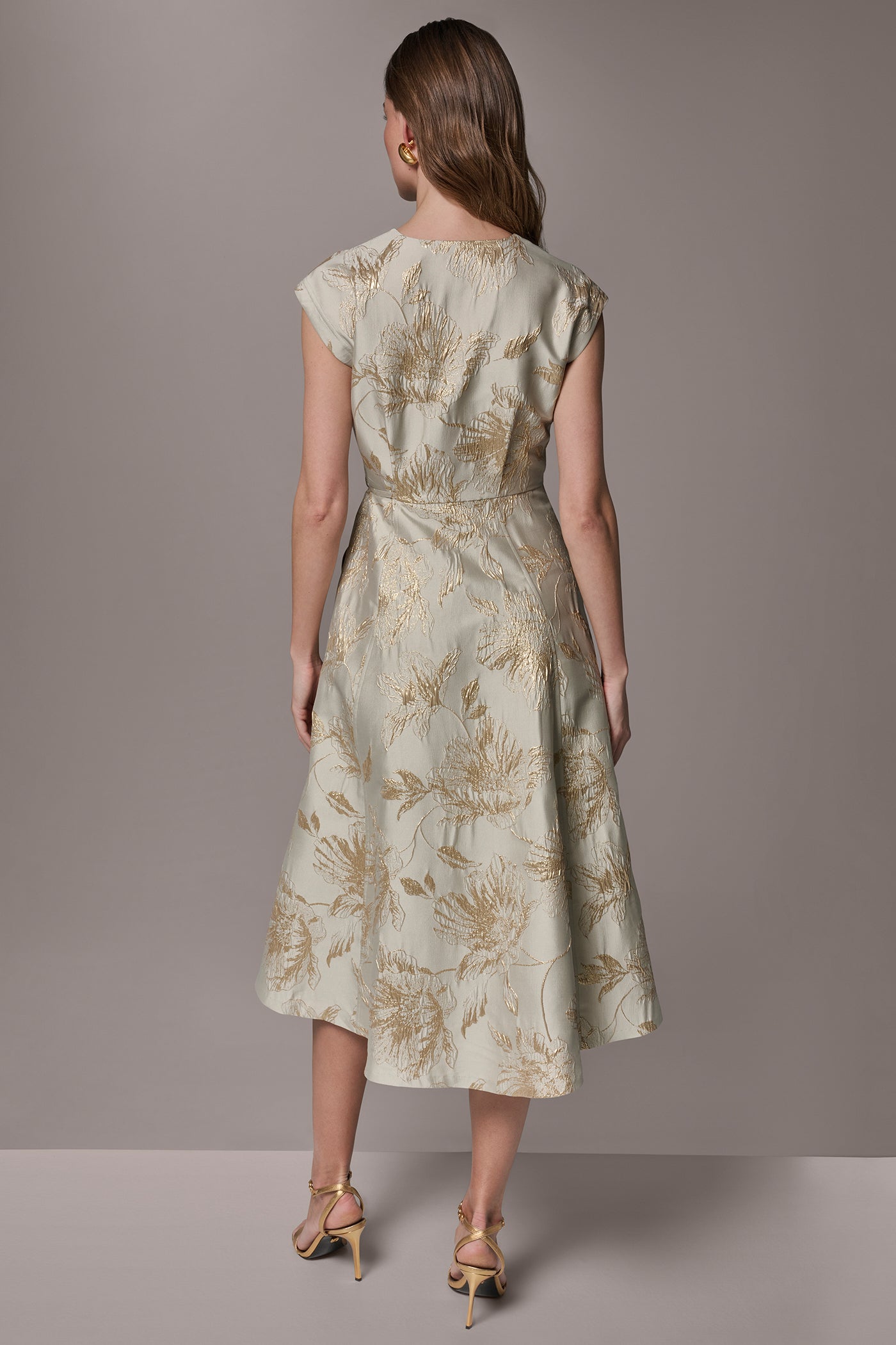 Donna Karan | FLORAL-JACQUARD MIDI WRAP DRESS
