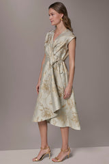 Donna Karan | FLORAL-JACQUARD MIDI WRAP DRESS