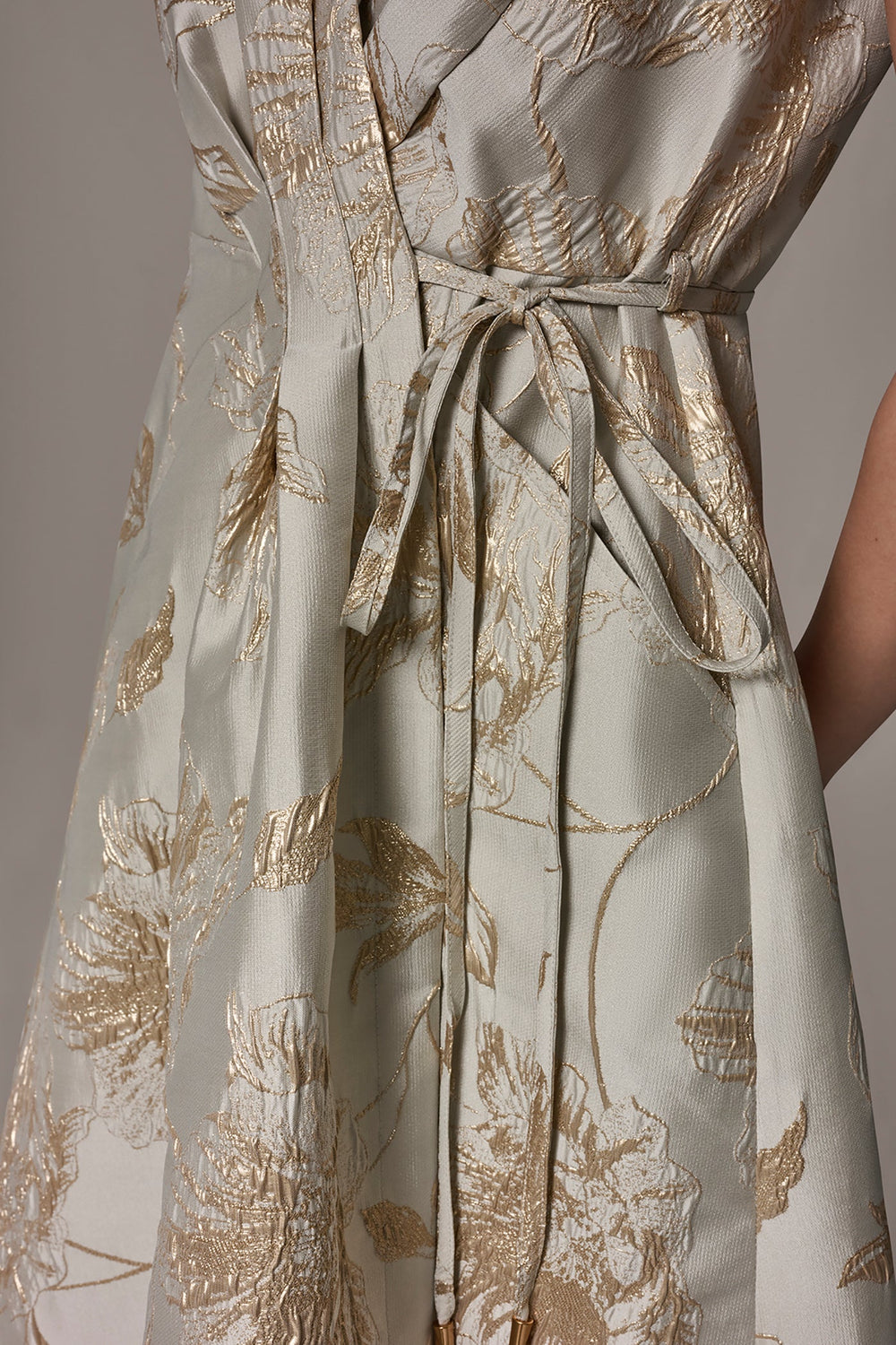 Donna Karan | FLORAL-JACQUARD MIDI WRAP DRESS