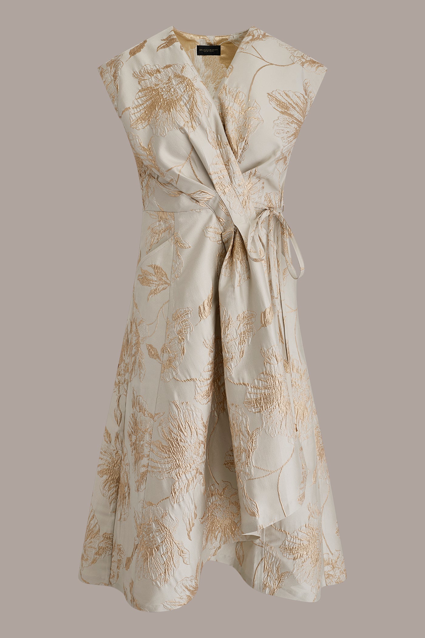 Donna Karan | FLORAL-JACQUARD MIDI WRAP DRESS