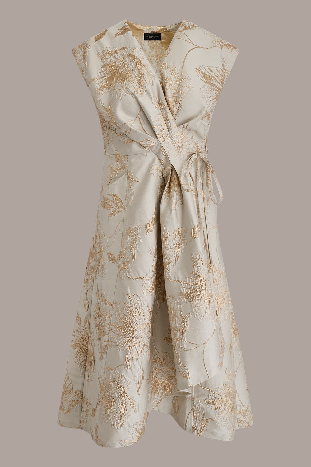 Donna Karan | FLORAL-JACQUARD MIDI WRAP DRESS