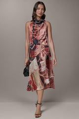 Donna Karan | SLEEVELESS COWL NECK MIDI A-LINE DRESS