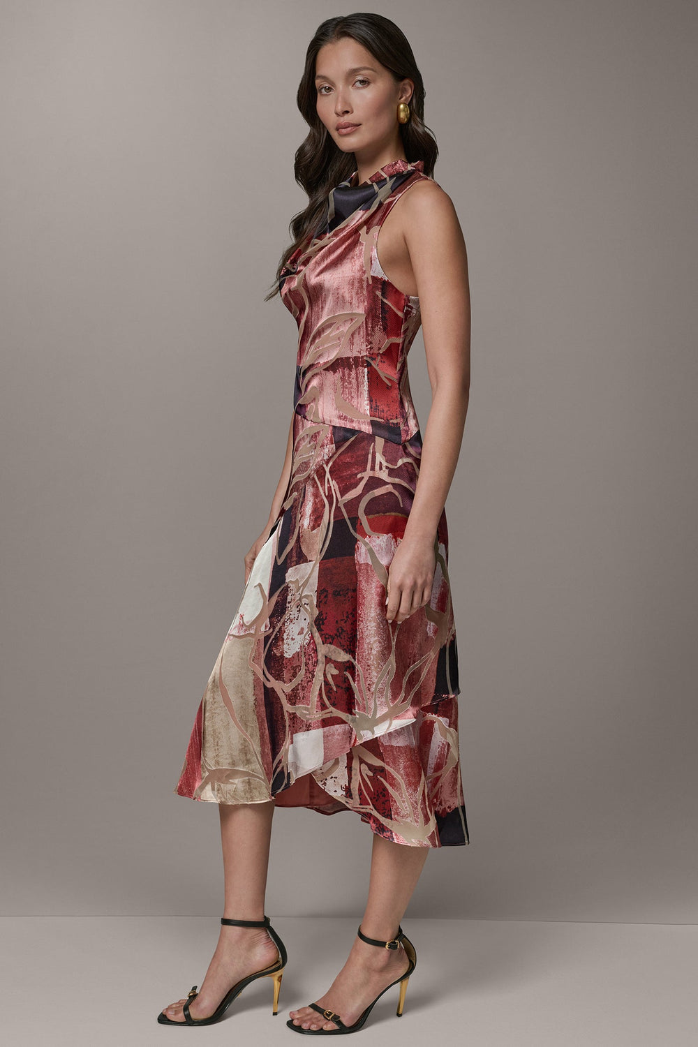 Donna Karan | SLEEVELESS COWL NECK MIDI A-LINE DRESS