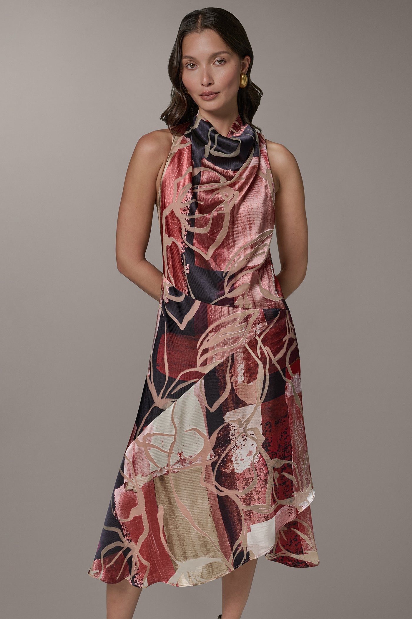 Donna Karan | SLEEVELESS COWL NECK MIDI A-LINE DRESS