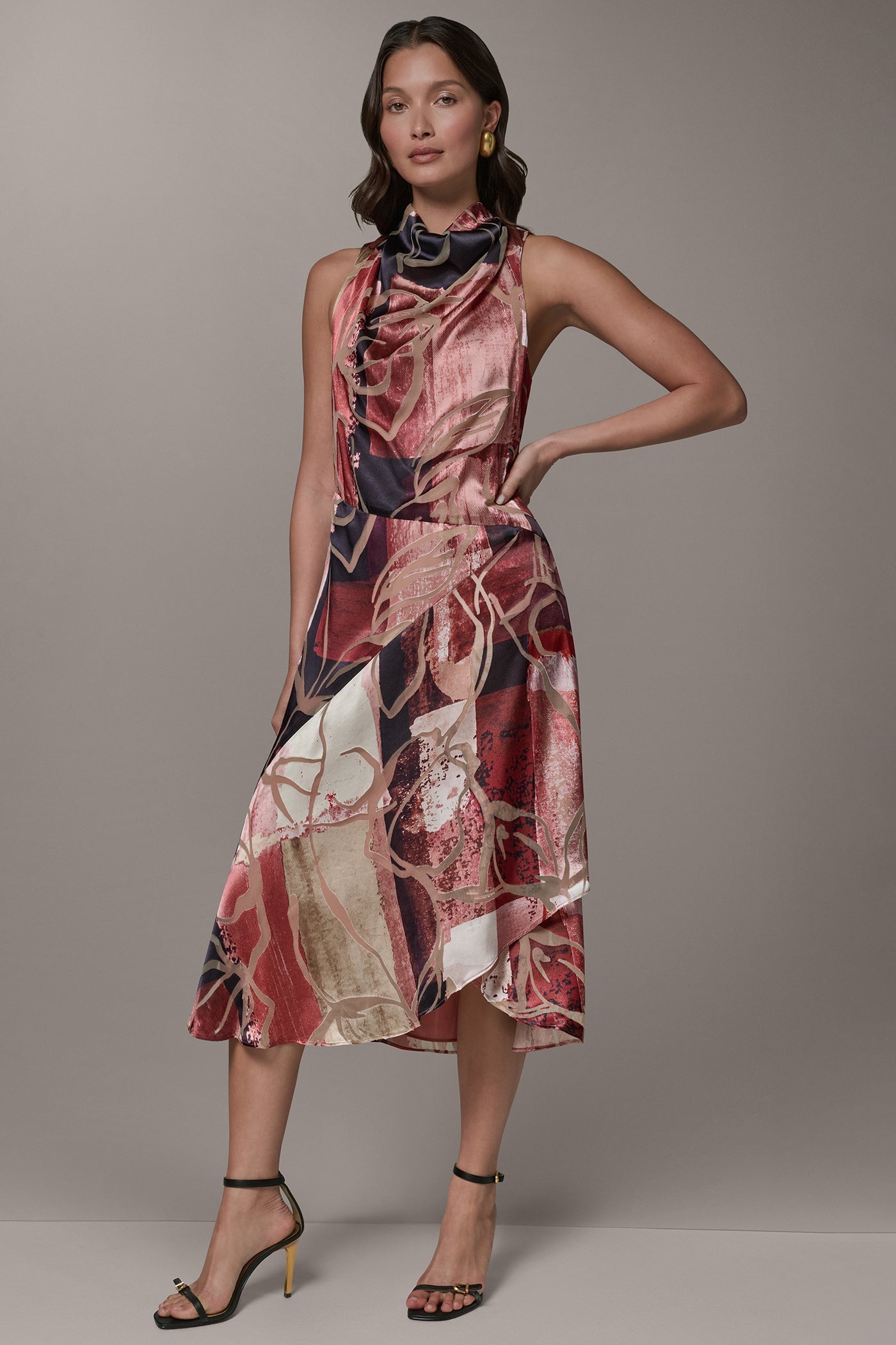 Donna Karan | SLEEVELESS COWL NECK MIDI A-LINE DRESS