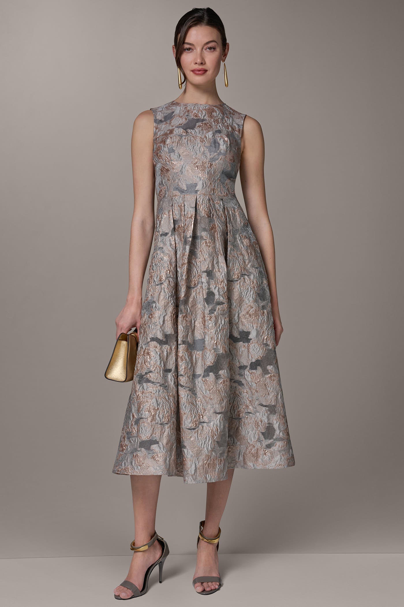 Donna Karan | SLEEVELESS FLORAL MIDI FIT AND FLARE GOWN