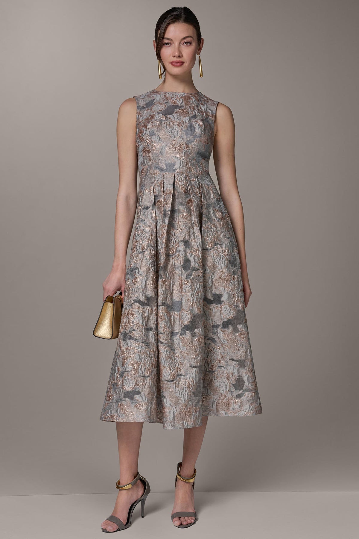 Donna Karan | SLEEVELESS FLORAL MIDI FIT AND FLARE GOWN