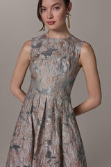 Donna Karan | SLEEVELESS FLORAL MIDI FIT AND FLARE GOWN