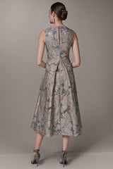 Donna Karan | SLEEVELESS FLORAL MIDI FIT AND FLARE GOWN