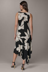 Donna Karan | SLEEVELESS COWL-NECK ASYMMETRIC FLORAL MIDI DRESS