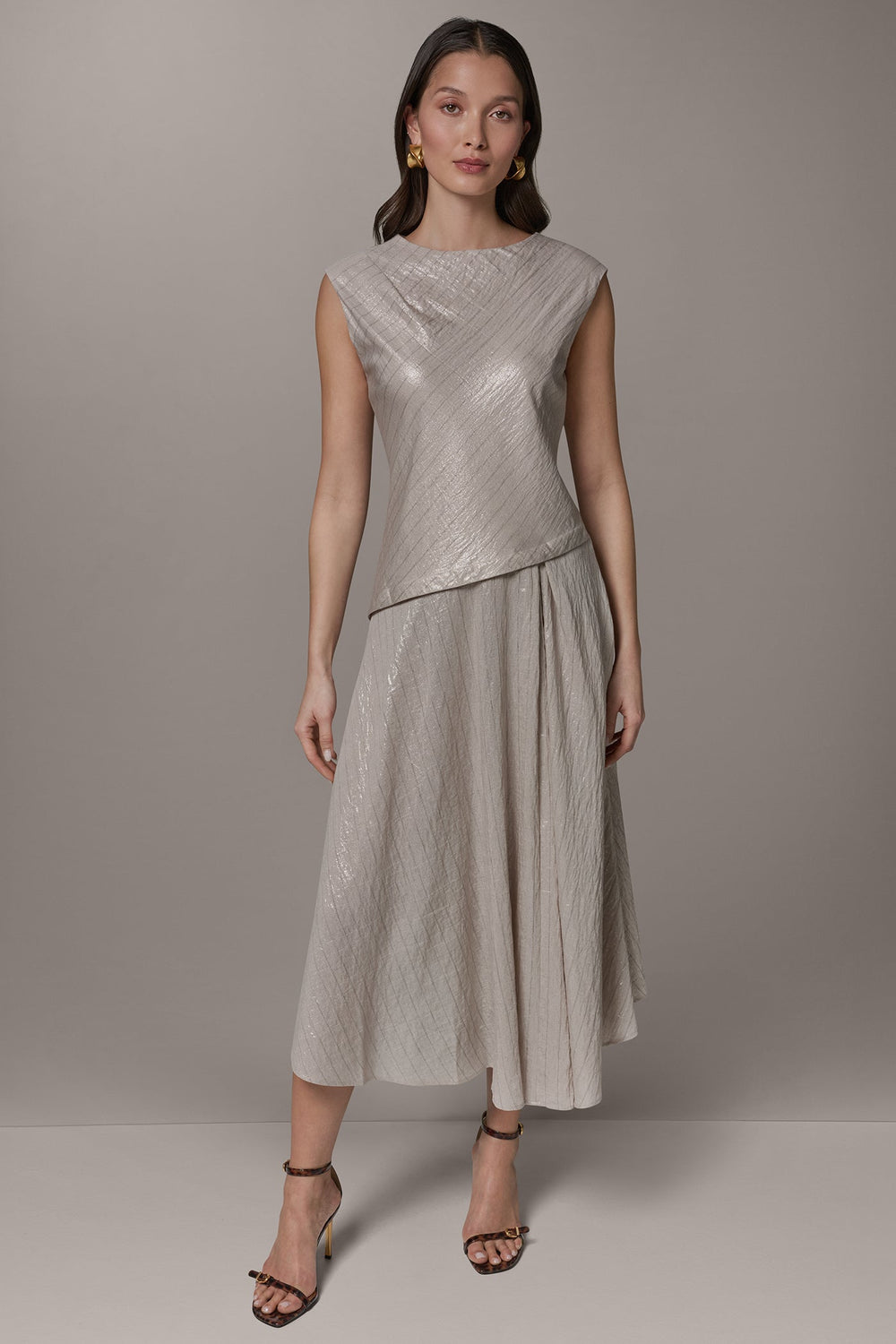 Donna Karan | CAP SLEEVE ASYMMETRIC MIDI FIT AND FLARE DRESS