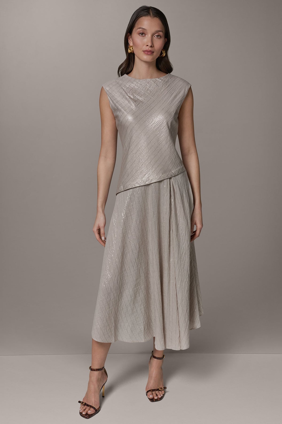 Donna Karan | CAP SLEEVE ASYMMETRIC MIDI FIT AND FLARE DRESS