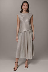Donna Karan | CAP SLEEVE ASYMMETRIC MIDI FIT AND FLARE DRESS