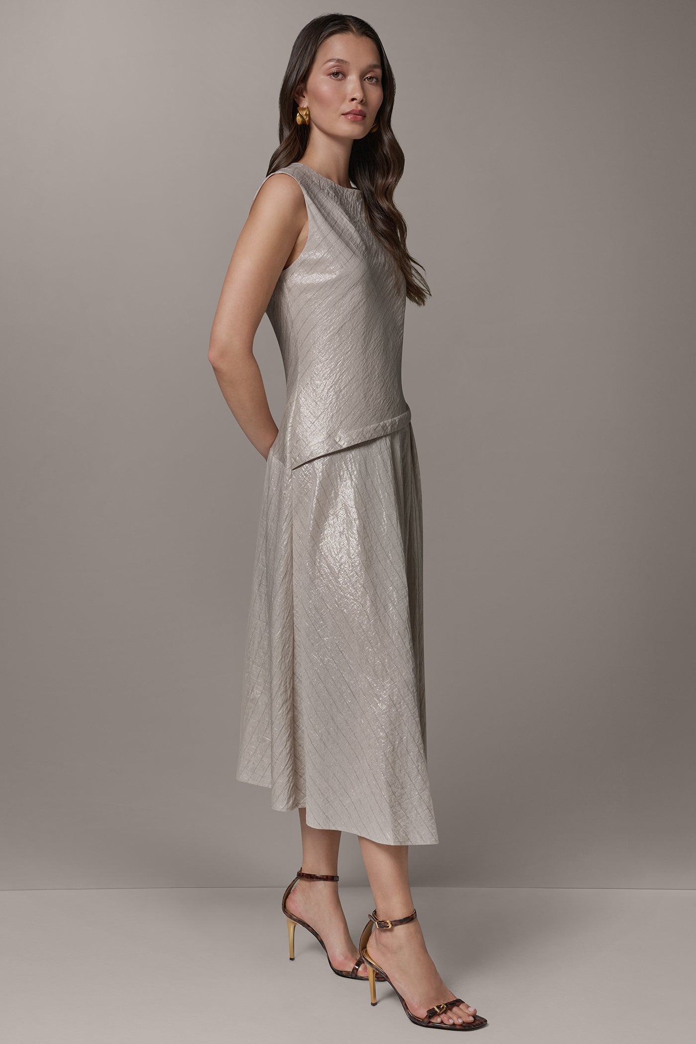 Donna Karan | CAP SLEEVE ASYMMETRIC MIDI FIT AND FLARE DRESS
