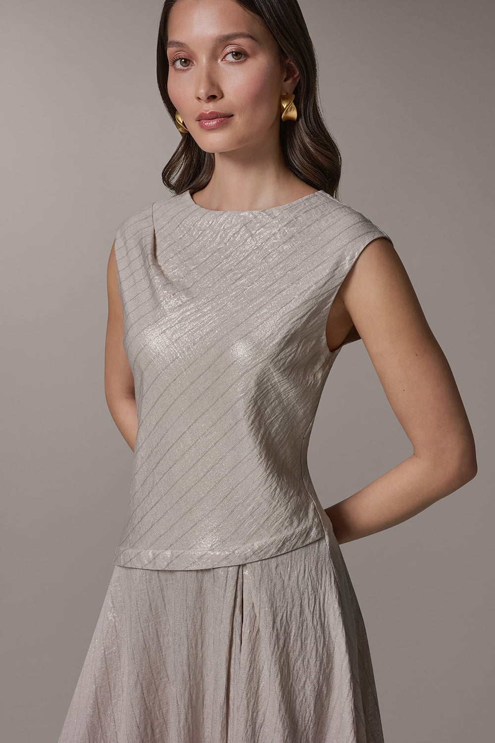 Donna Karan | CAP SLEEVE ASYMMETRIC MIDI FIT AND FLARE DRESS