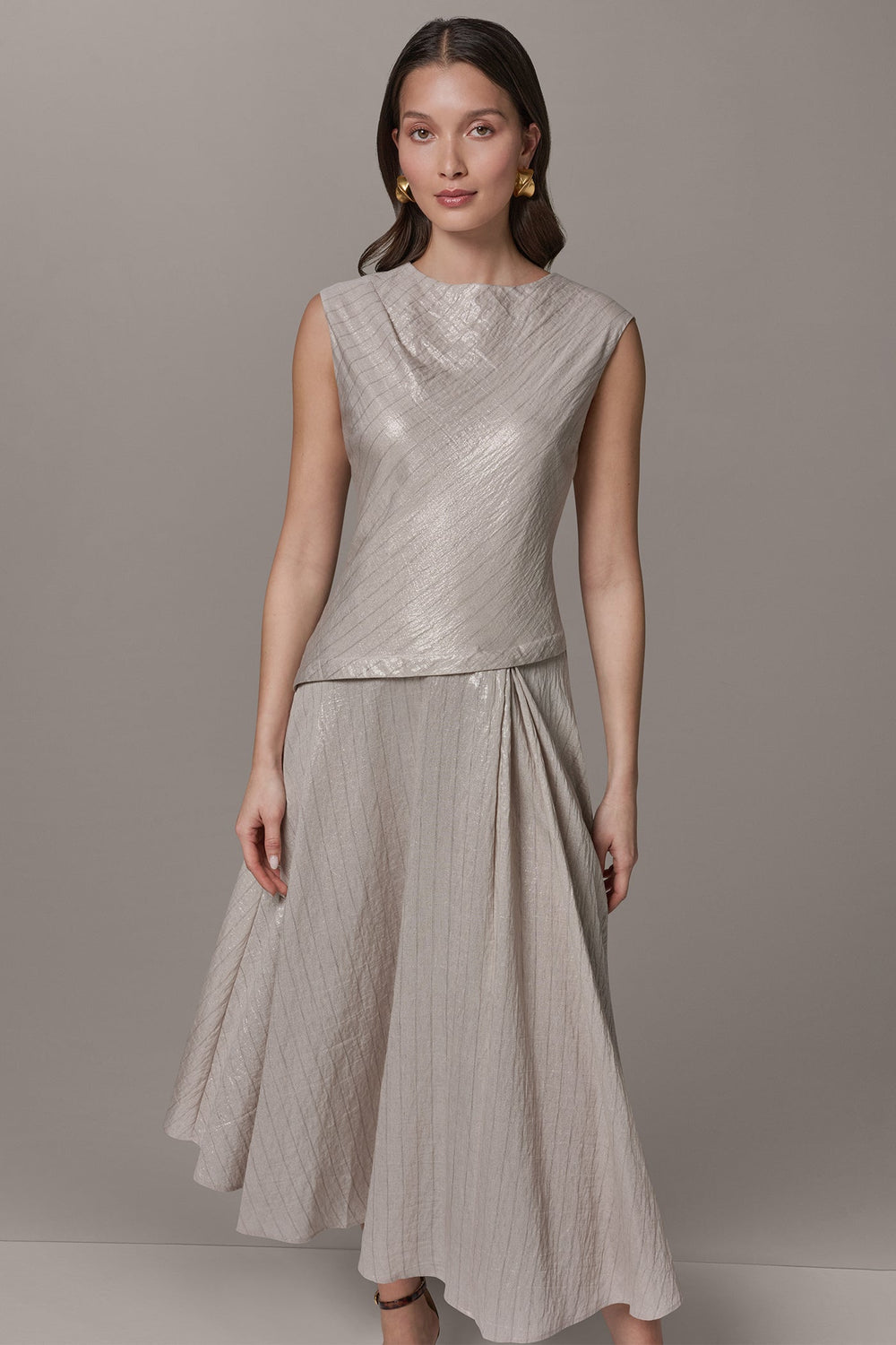 Donna Karan | CAP SLEEVE ASYMMETRIC MIDI FIT AND FLARE DRESS