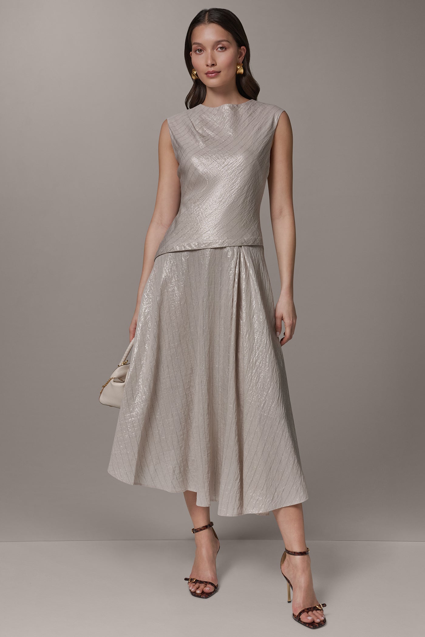 Donna Karan | CAP SLEEVE ASYMMETRIC MIDI FIT AND FLARE DRESS