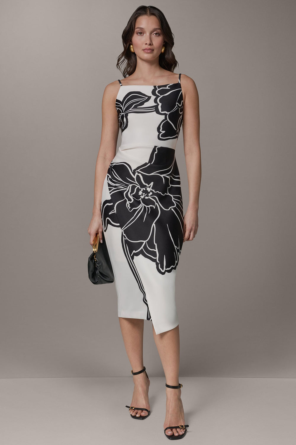 Donna Karan | SLEEVELESS TWO-TONE FLORAL MIDI SHEATH DRESS