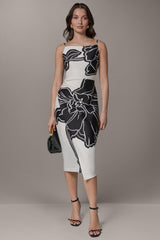 Donna Karan | SLEEVELESS TWO-TONE FLORAL MIDI SHEATH DRESS