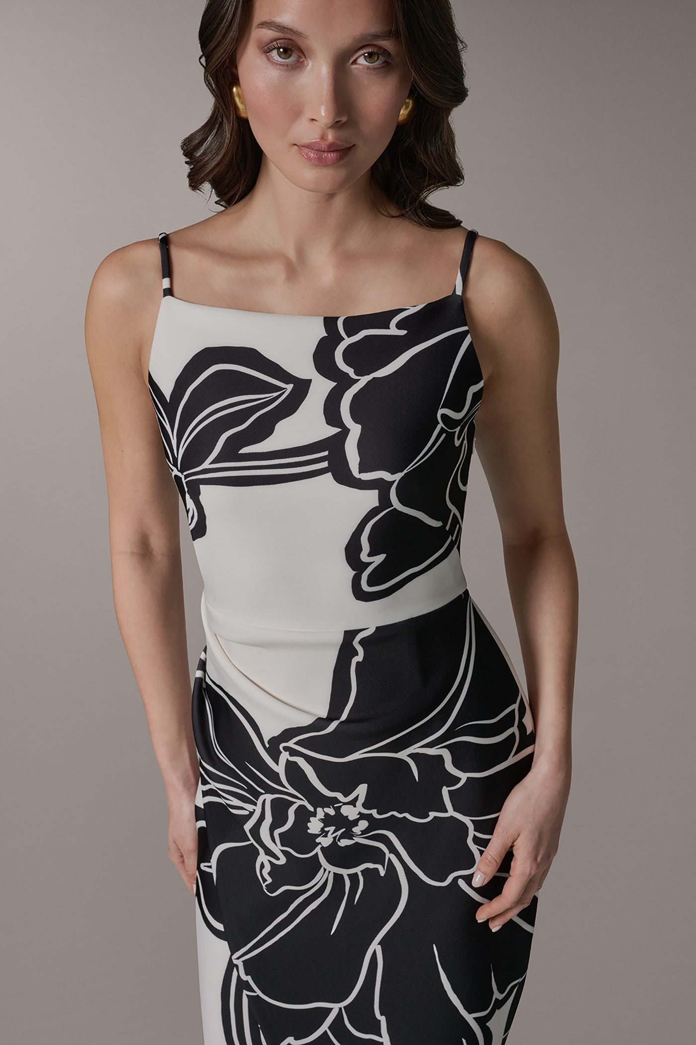 Donna Karan | SLEEVELESS TWO-TONE FLORAL MIDI SHEATH DRESS