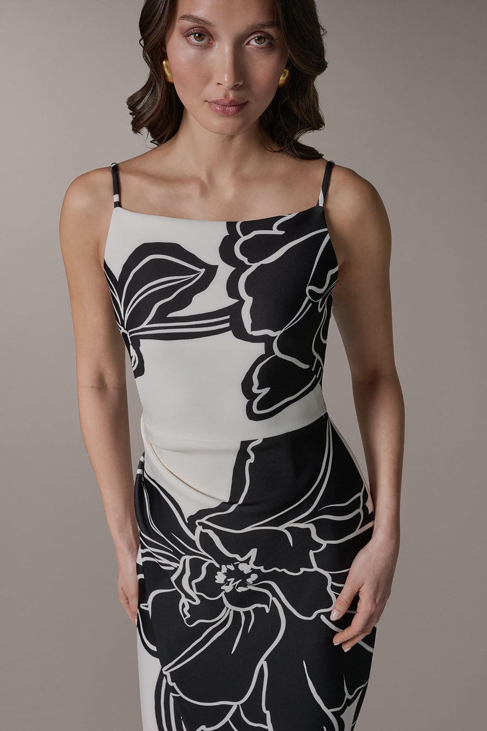 Donna Karan | SLEEVELESS TWO-TONE FLORAL MIDI SHEATH DRESS