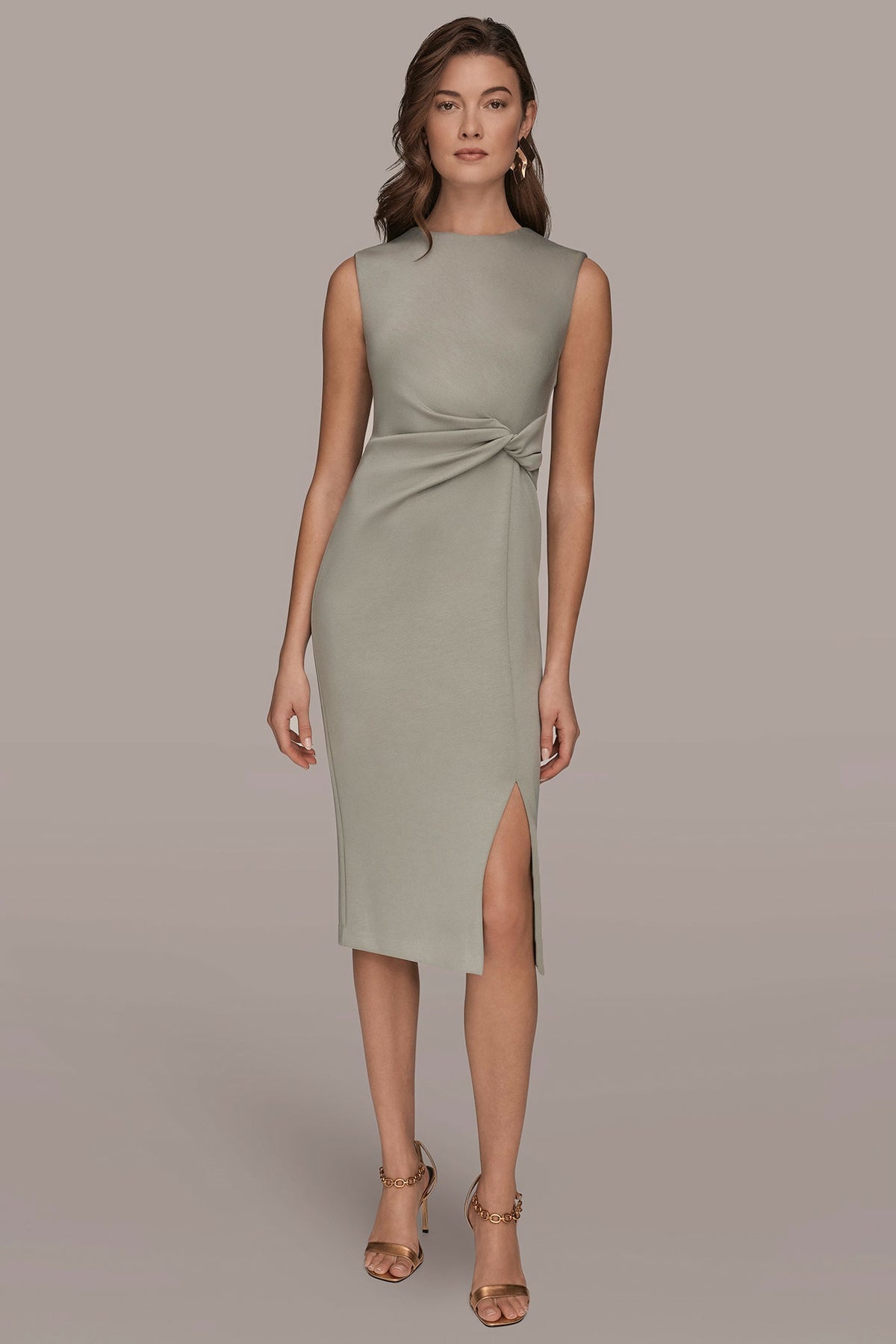 Donna Karan | SLEEVELESS CREW-NECK TWIST MIDI SHEATH DRESS
