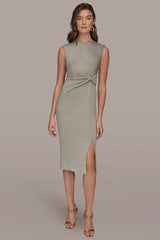 Donna Karan | SLEEVELESS CREW-NECK TWIST MIDI SHEATH DRESS