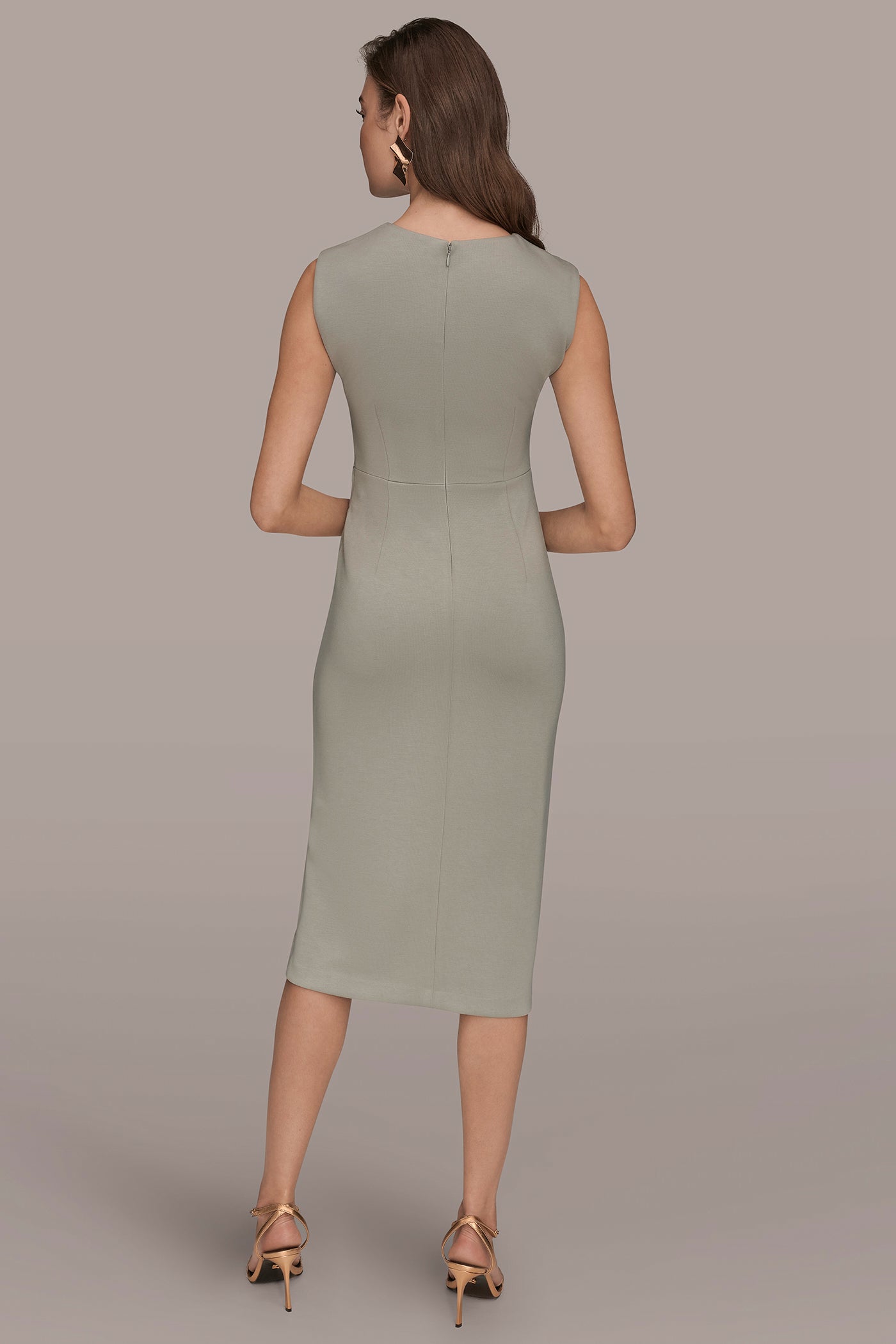 Donna Karan | SLEEVELESS CREW-NECK TWIST MIDI SHEATH DRESS