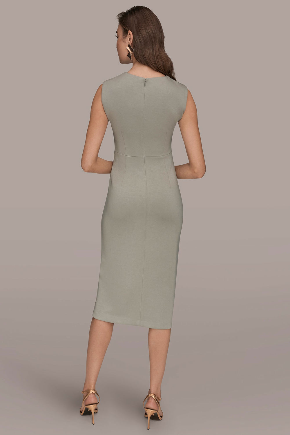 Donna Karan | SLEEVELESS CREW-NECK TWIST MIDI SHEATH DRESS