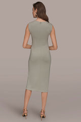 Donna Karan | SLEEVELESS CREW-NECK TWIST MIDI SHEATH DRESS