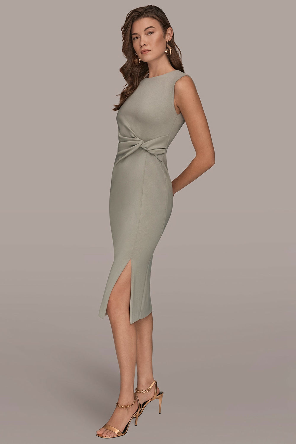 Donna Karan | SLEEVELESS CREW-NECK TWIST MIDI SHEATH DRESS