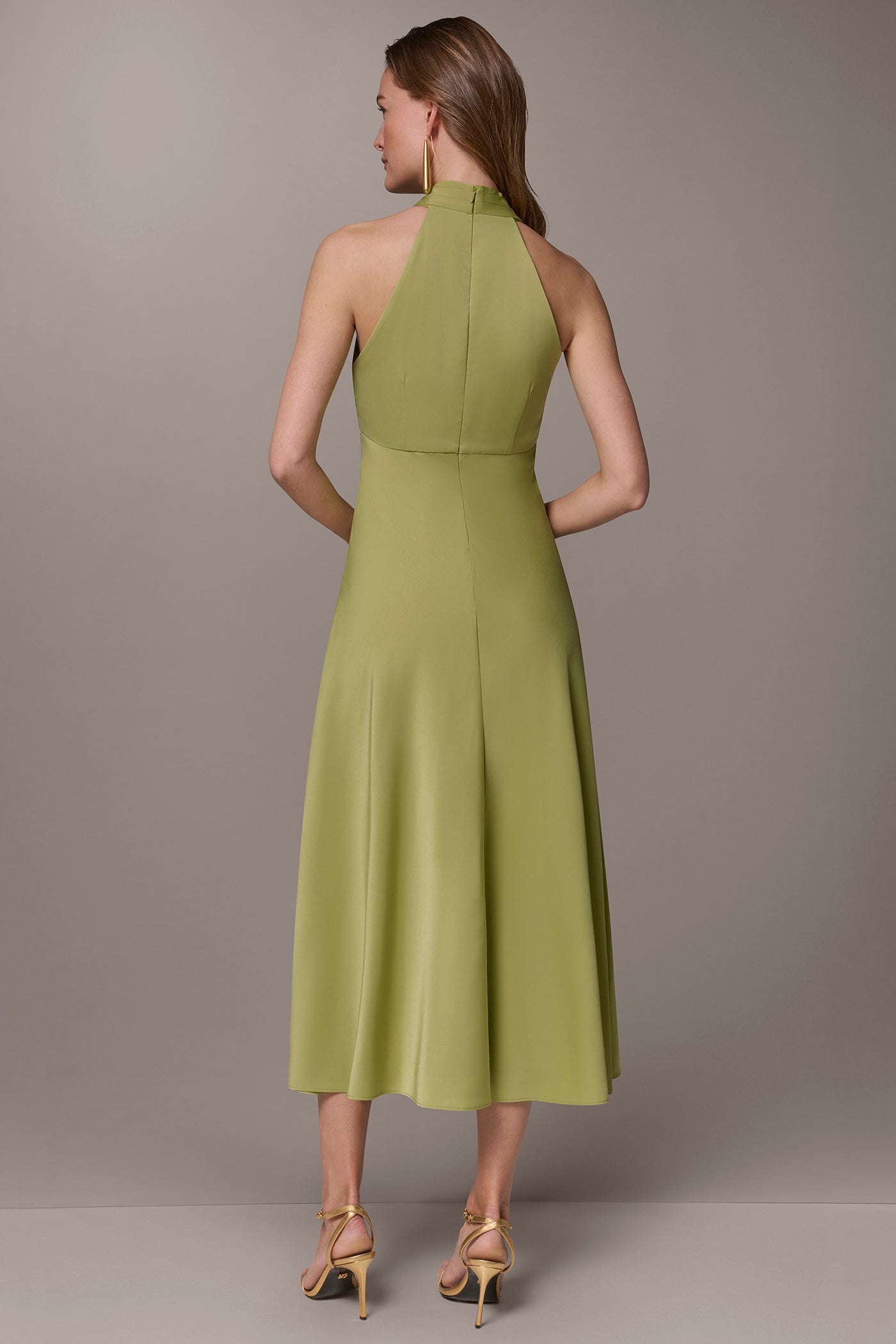 Donna Karan | SATIN MIDI A-LINE HALTER DRESS