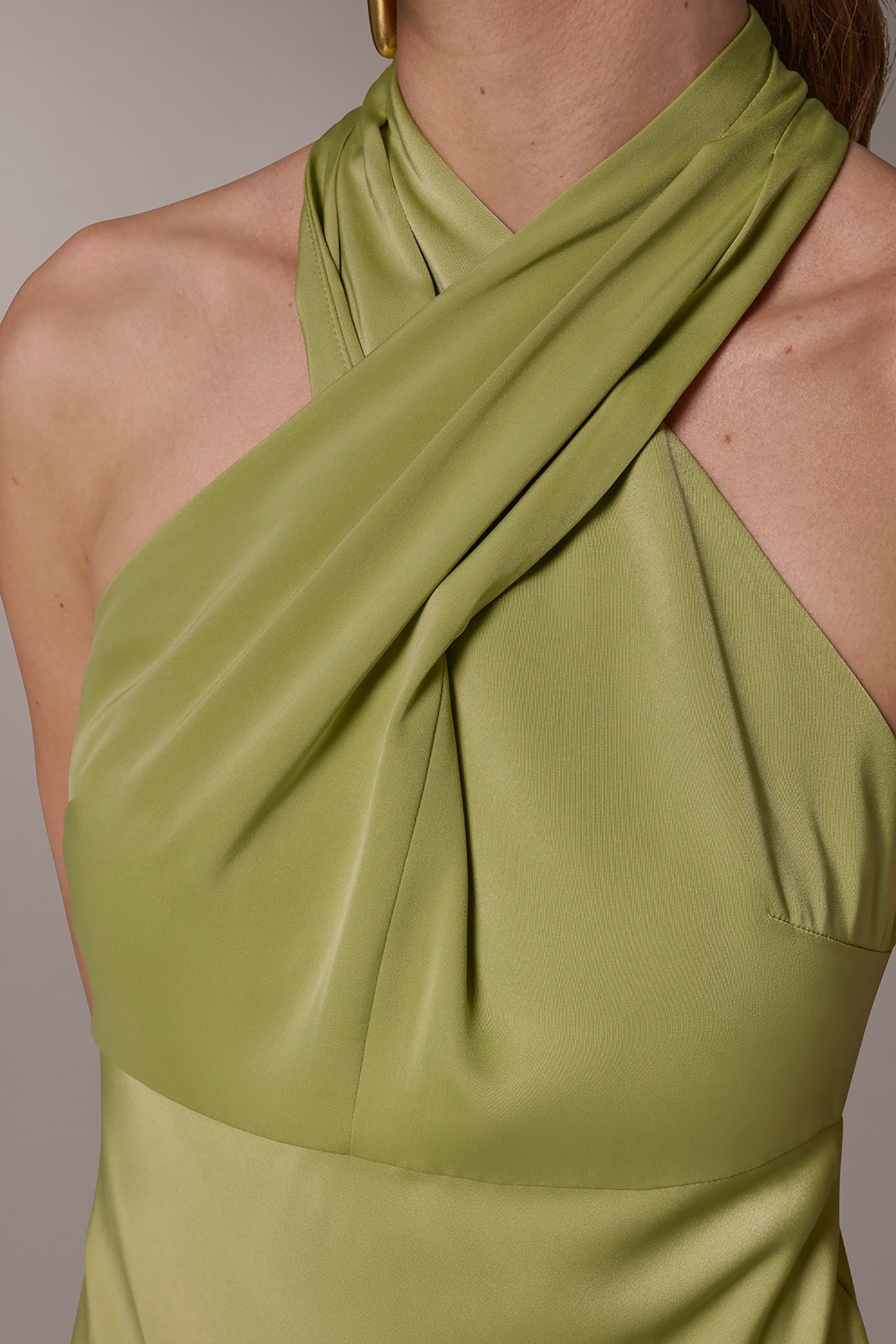 Donna Karan | SATIN MIDI A-LINE HALTER DRESS