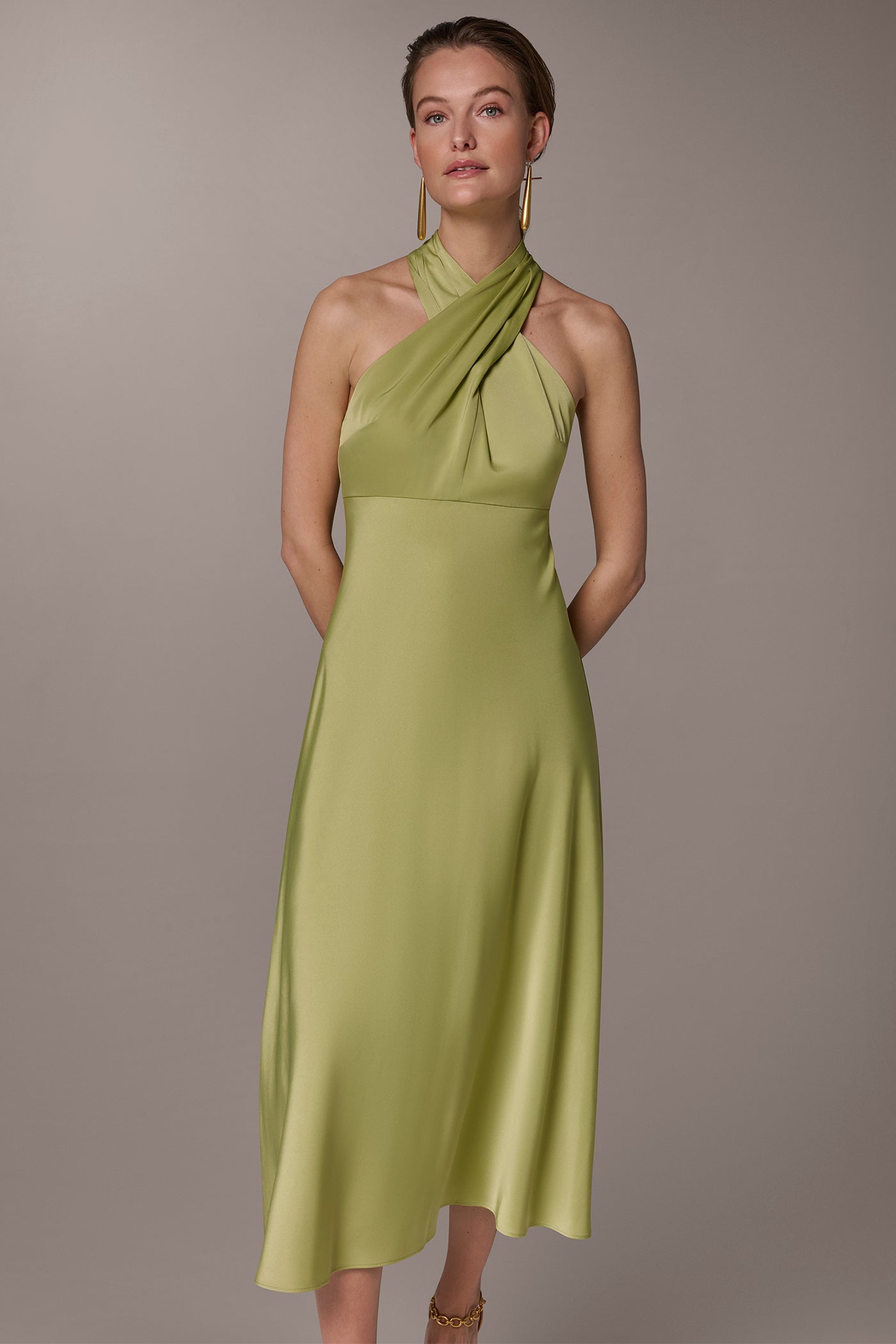 Donna Karan | SATIN MIDI A-LINE HALTER DRESS