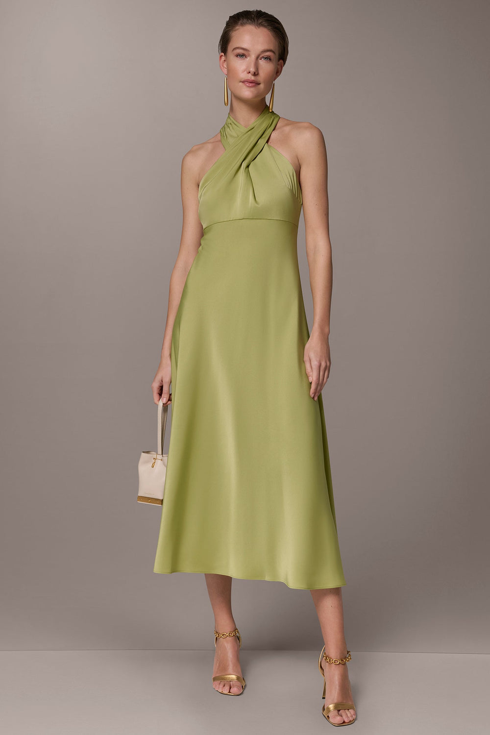 Donna Karan | SATIN MIDI A-LINE HALTER DRESS