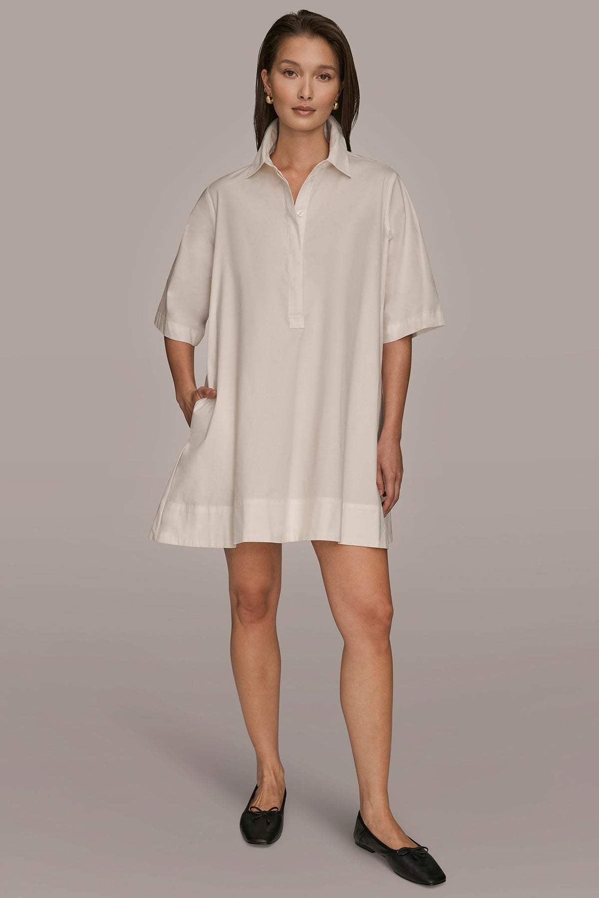 Donna Karan | ELBOW-SLEEVE MINI SHIRT DRESS
