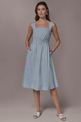 Donna Karan | COTTON-POPLIN STRIPE CUTOUT MIDI DRESS
