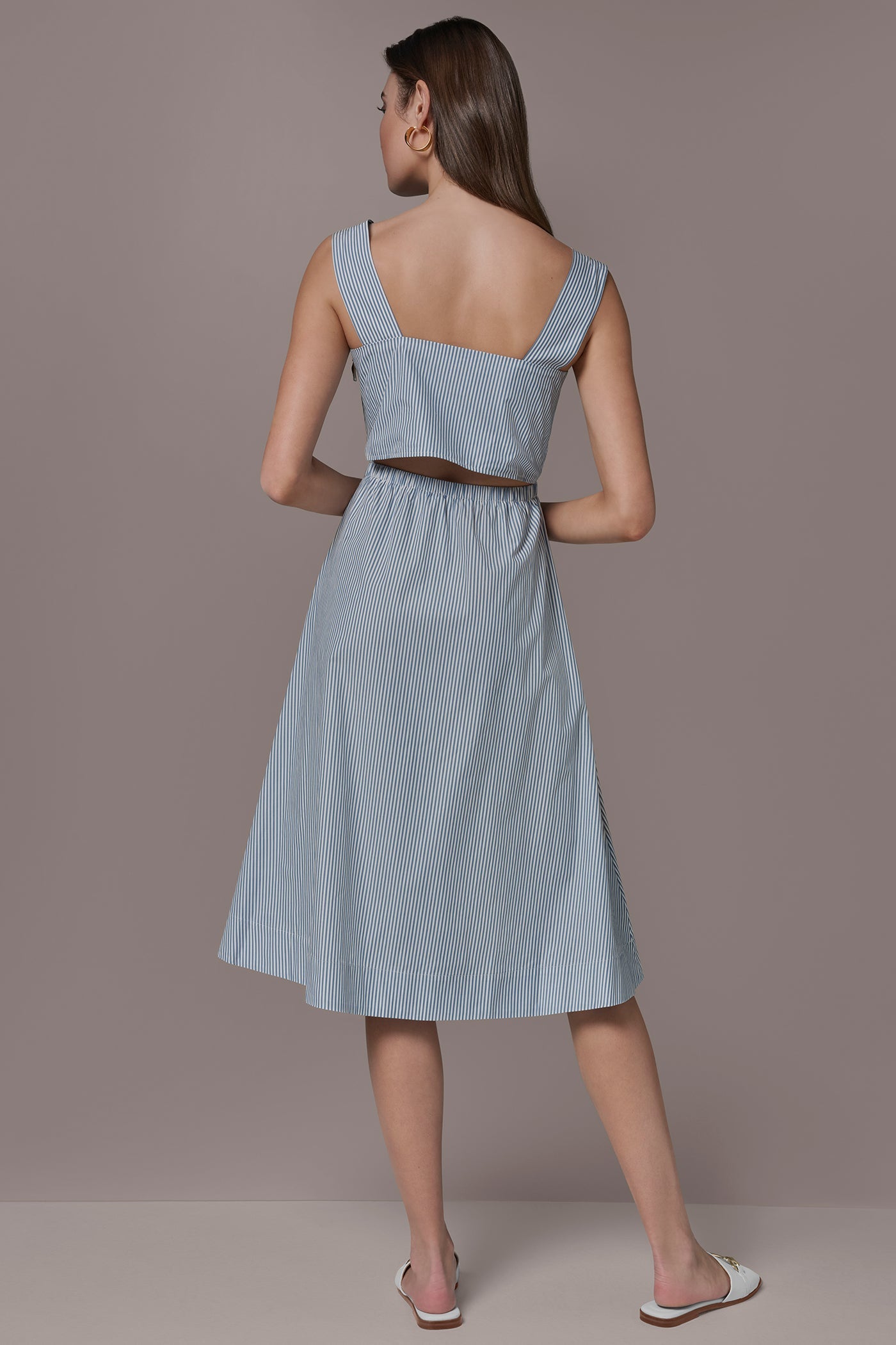 Donna Karan | COTTON-POPLIN STRIPE CUTOUT MIDI DRESS