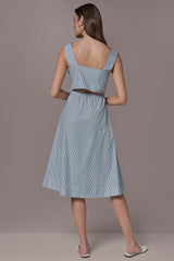 Donna Karan | COTTON-POPLIN STRIPE CUTOUT MIDI DRESS