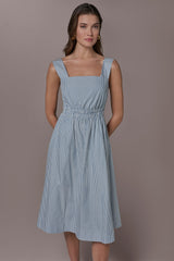 Donna Karan | COTTON-POPLIN STRIPE CUTOUT MIDI DRESS