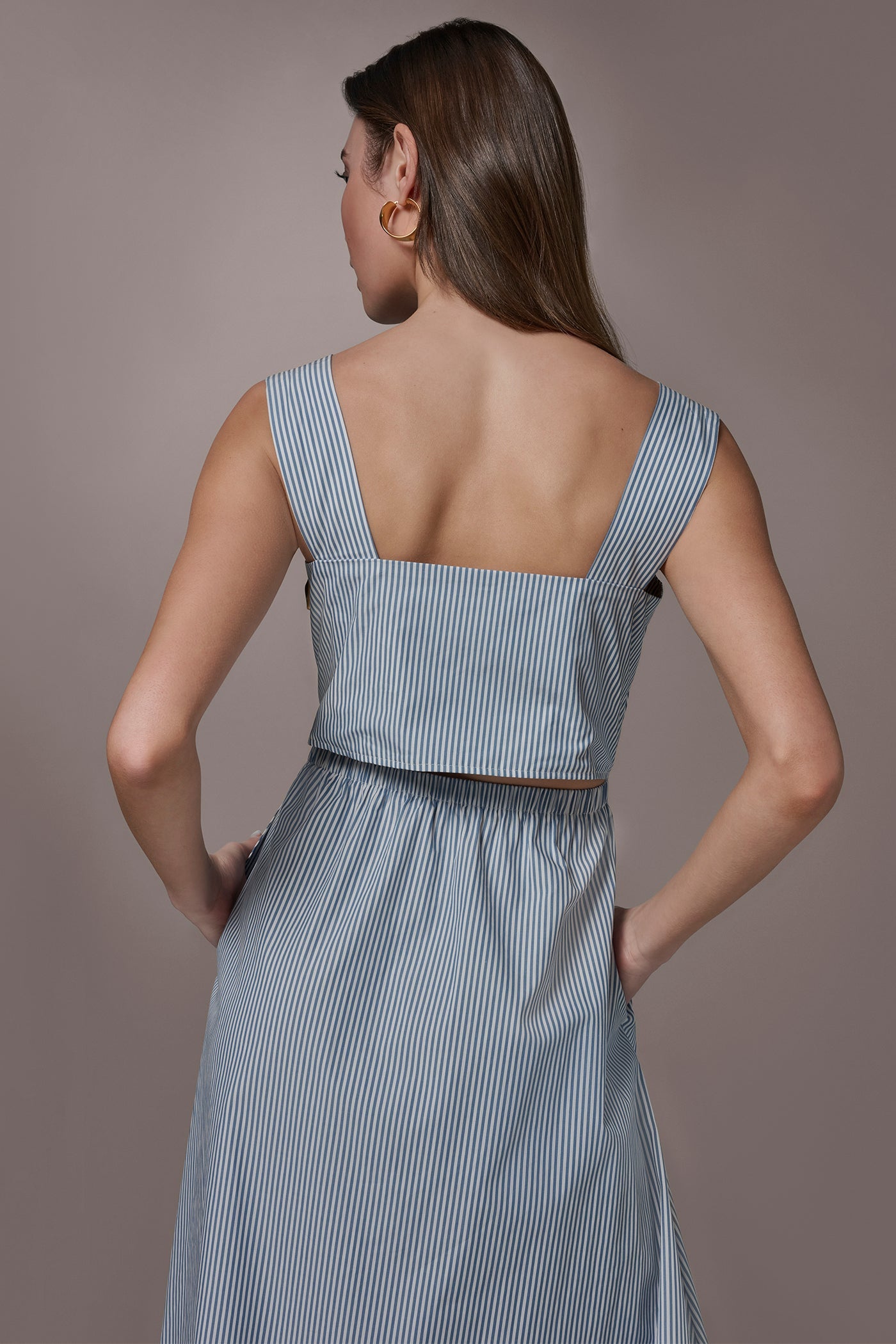 Donna Karan | COTTON-POPLIN STRIPE CUTOUT MIDI DRESS